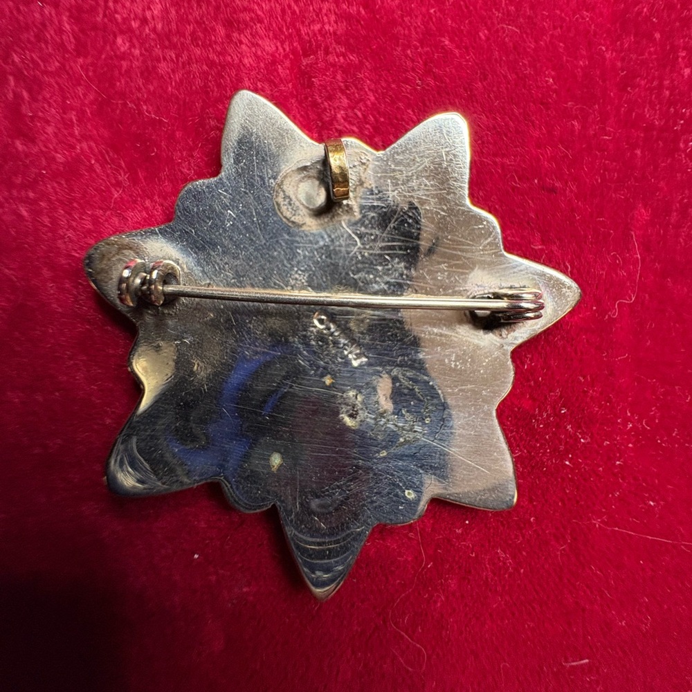 Pendant Brooch 925 Solid Sterling Silver Turquoise Inlay Abalone Floral - Picture 5 of 5